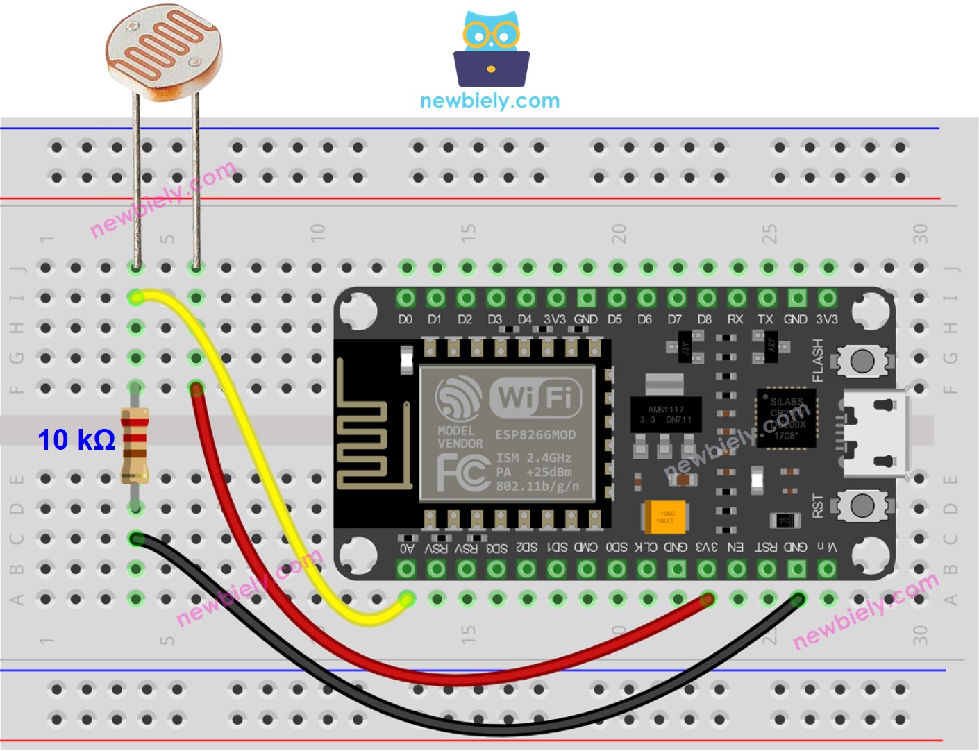 ESP8266 NodeMCU Light Sensor wiring diagram