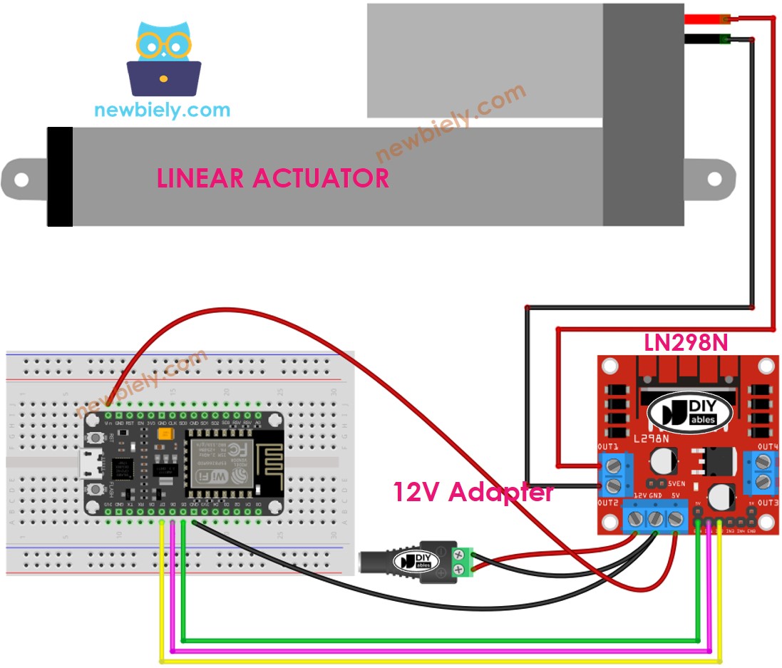 ESP8266 NodeMCU Linear Actuator L298N Driver wiring diagram