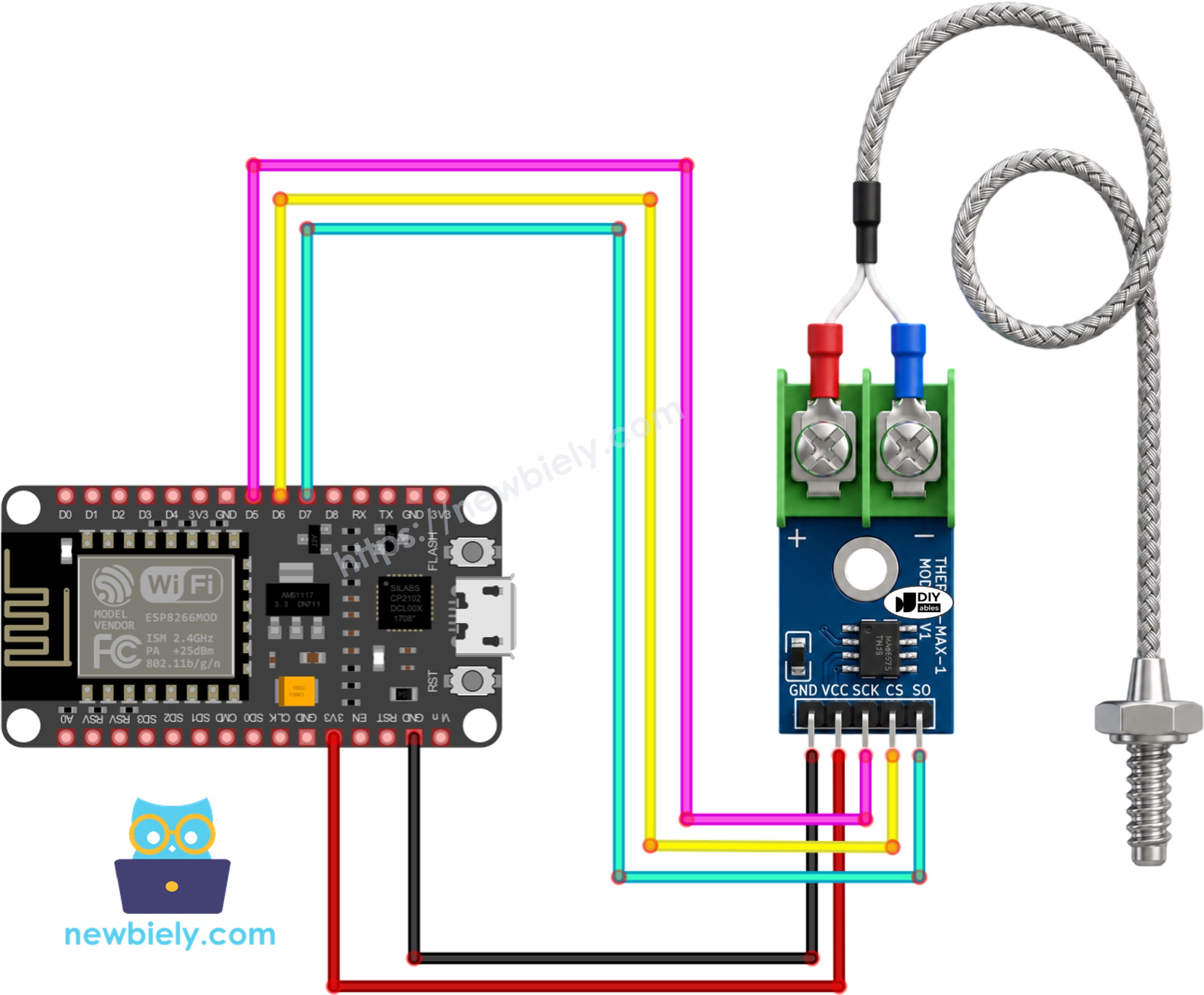 ESP8266 NodeMCU max6675 열전대 모듈 배선도