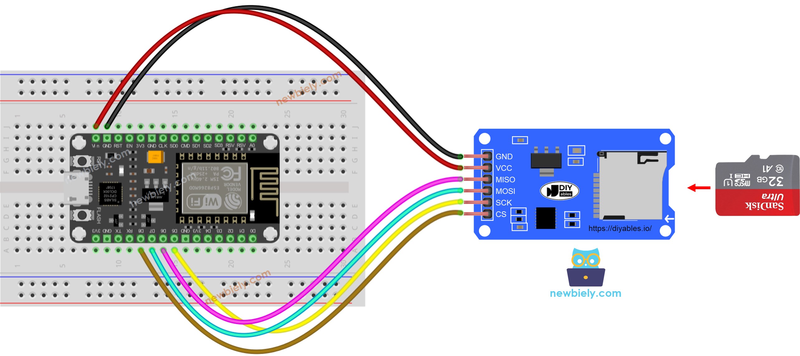 ESP8266 NodeMCU Micro SD Card Module wiring diagram