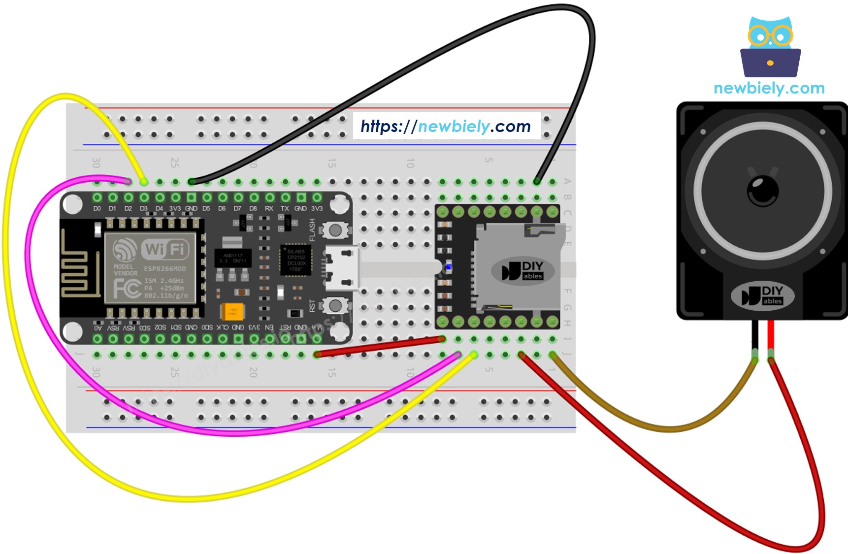 ESP8266 NodeMCU 미니 mp3 플레이어 배선도