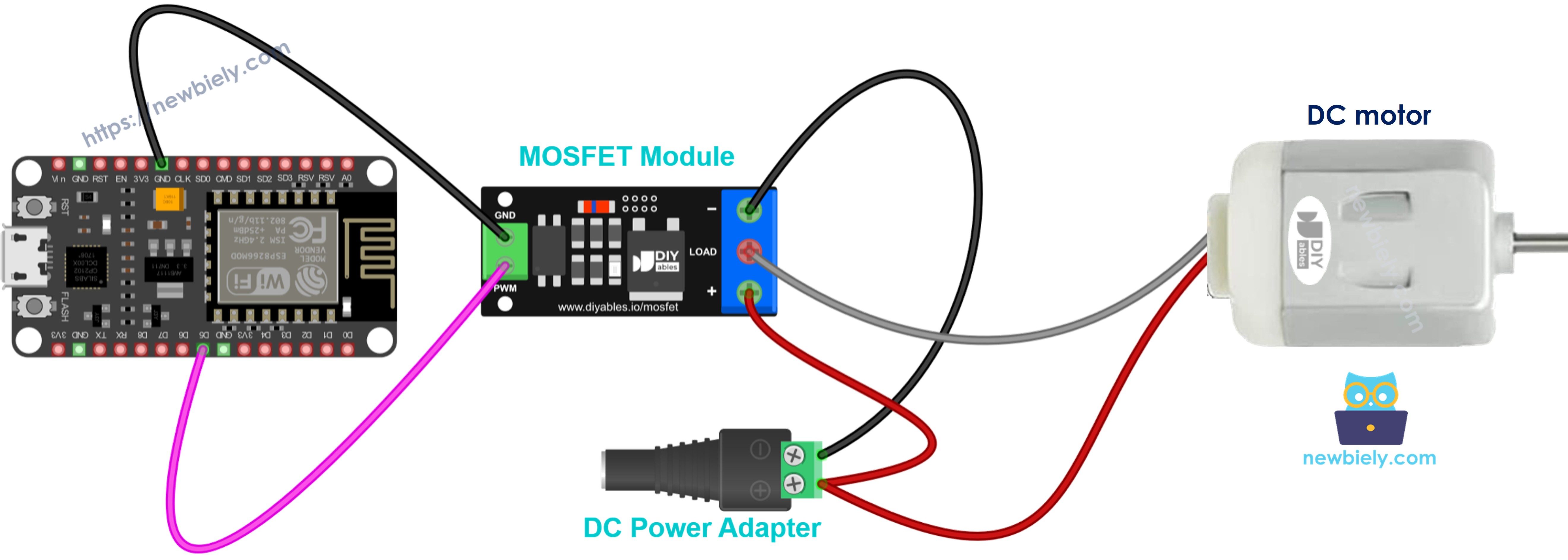 12v dc 모터를 연결한 mosfet 모듈 배선도