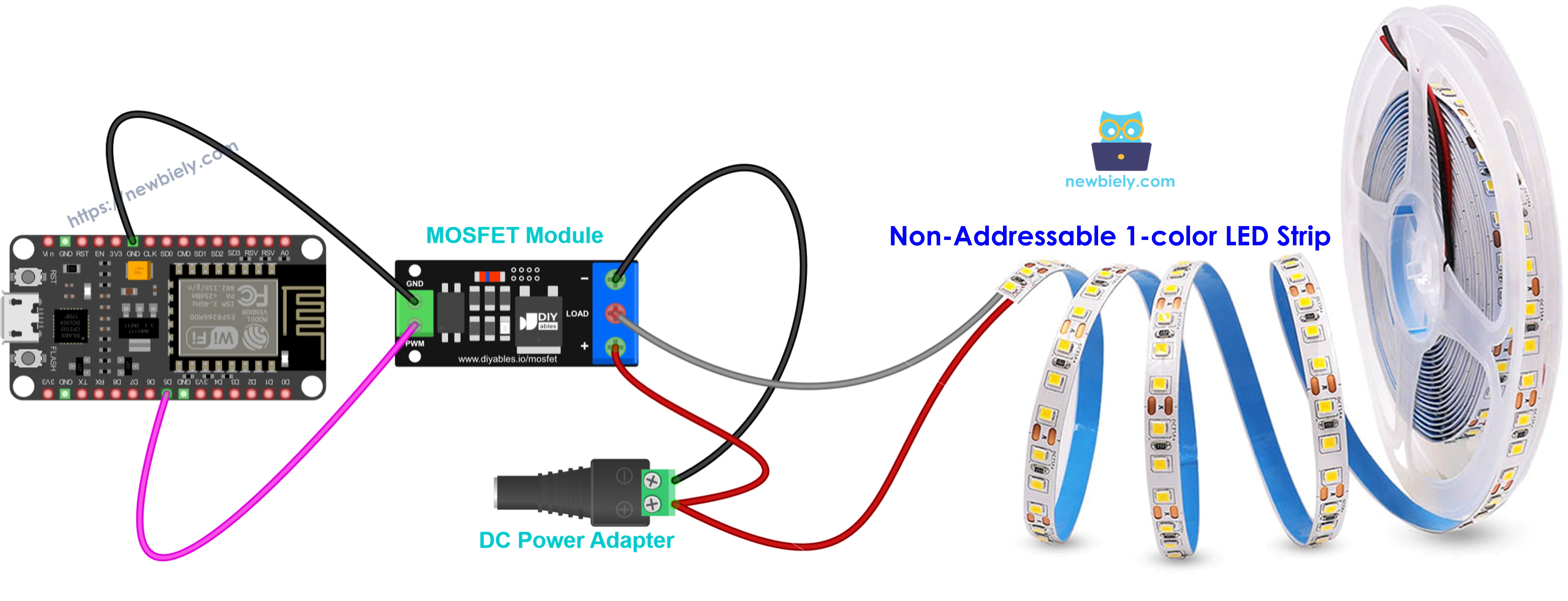 단색 12v LED 스트립용 mosfet 모듈 배선도