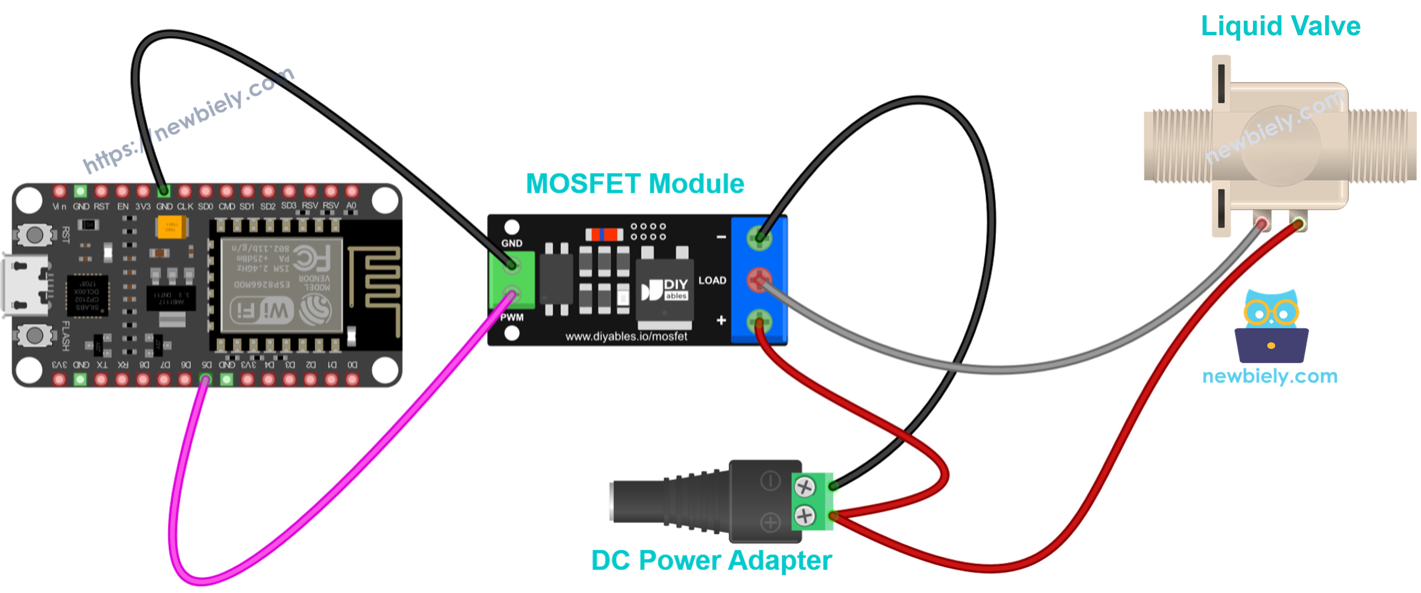 상시 닫힘 12v 솔레노이드 밸브용 mosfet 모듈 배선도
