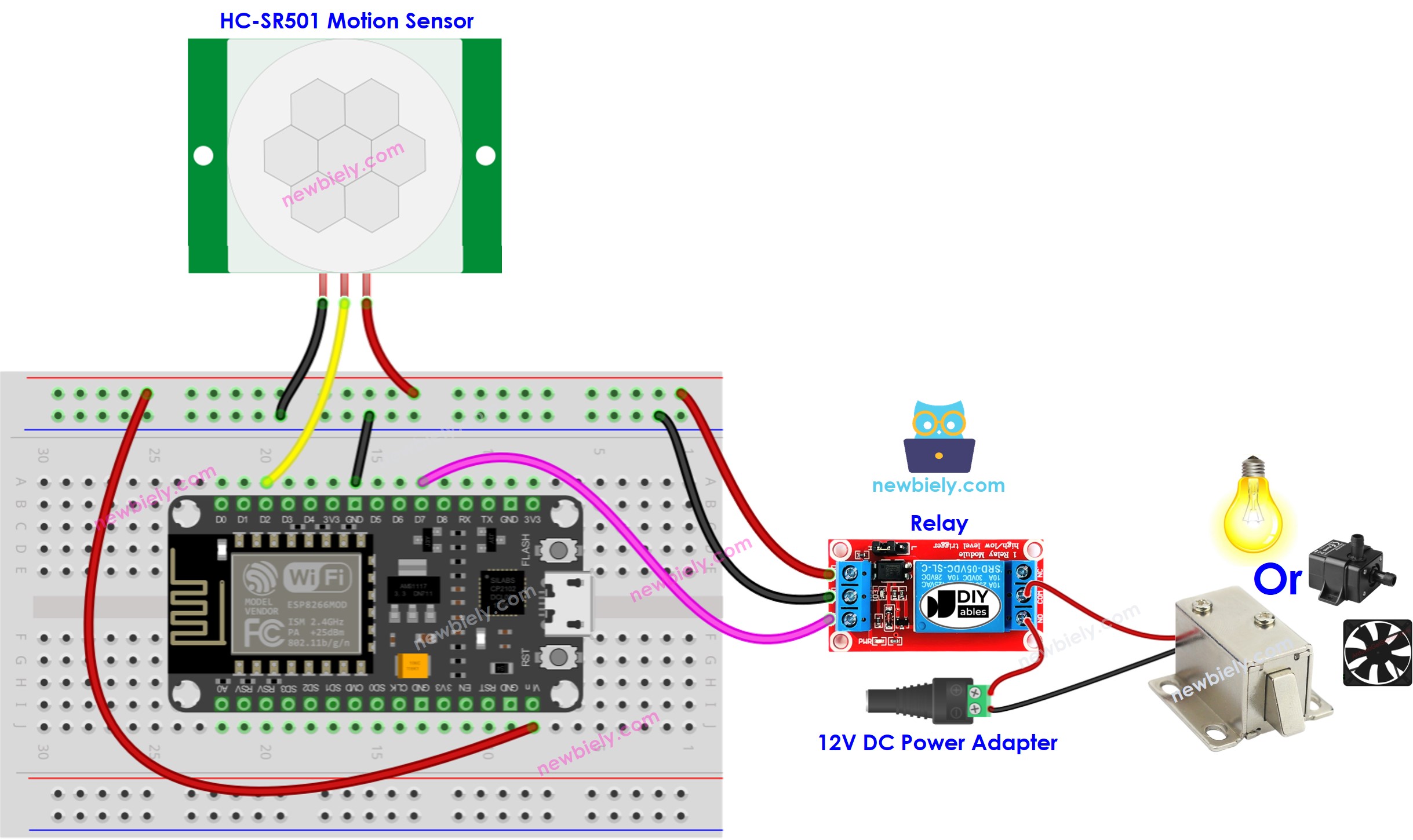 ESP8266 NodeMCU Motion Sensor Relay wiring diagram