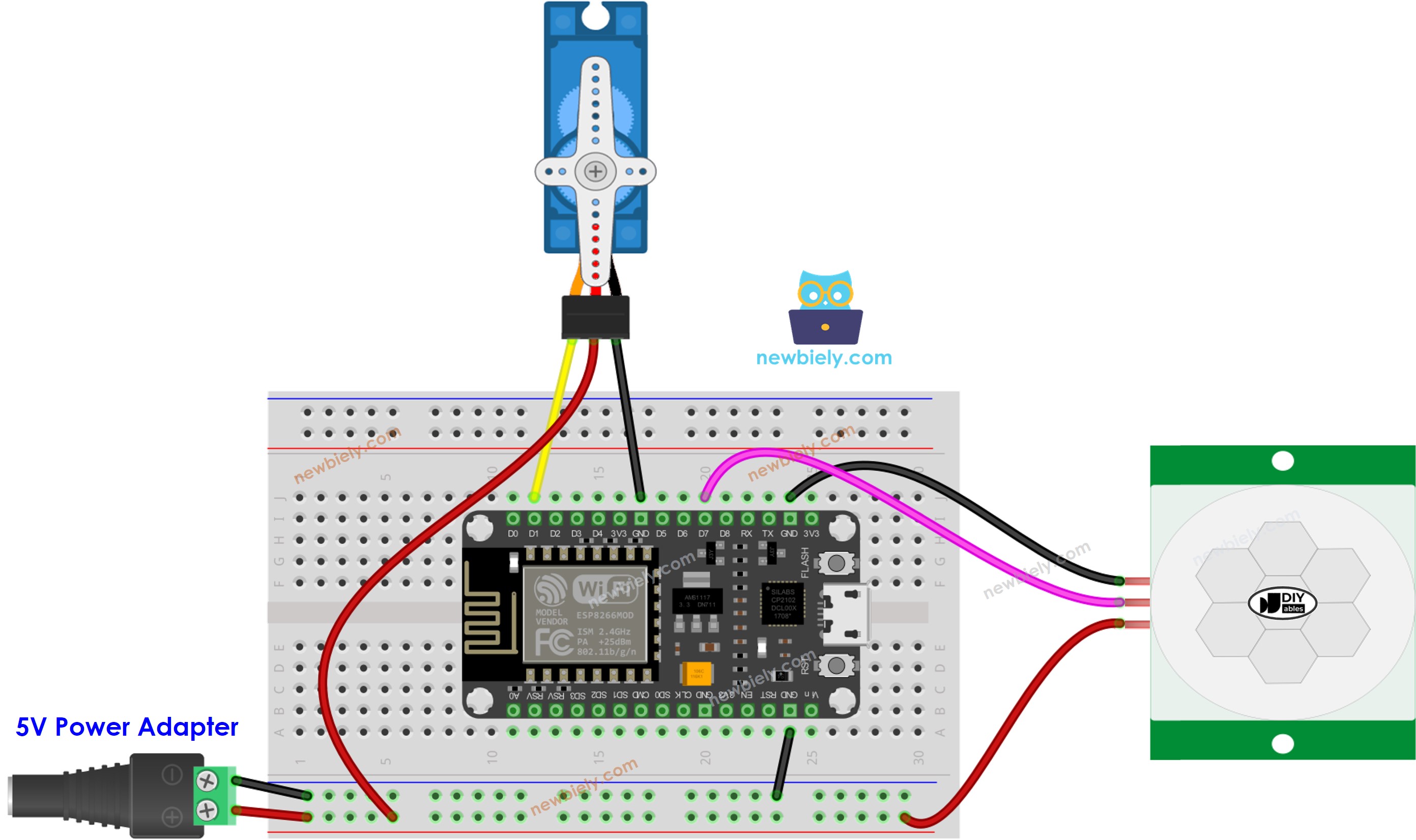 ESP8266 NodeMCU Motion Sensor Servo Motor Extra Power wiring diagram