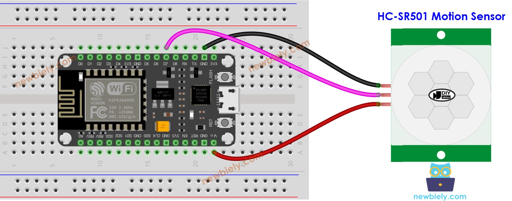 ESP8266 NodeMCU Motion Sensor wiring diagram