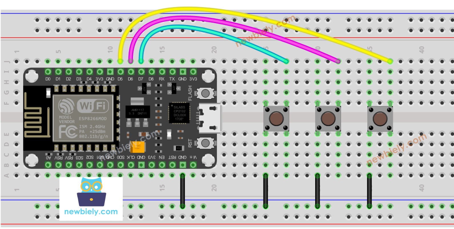 ESP8266 NodeMCU Button Library wiring diagram