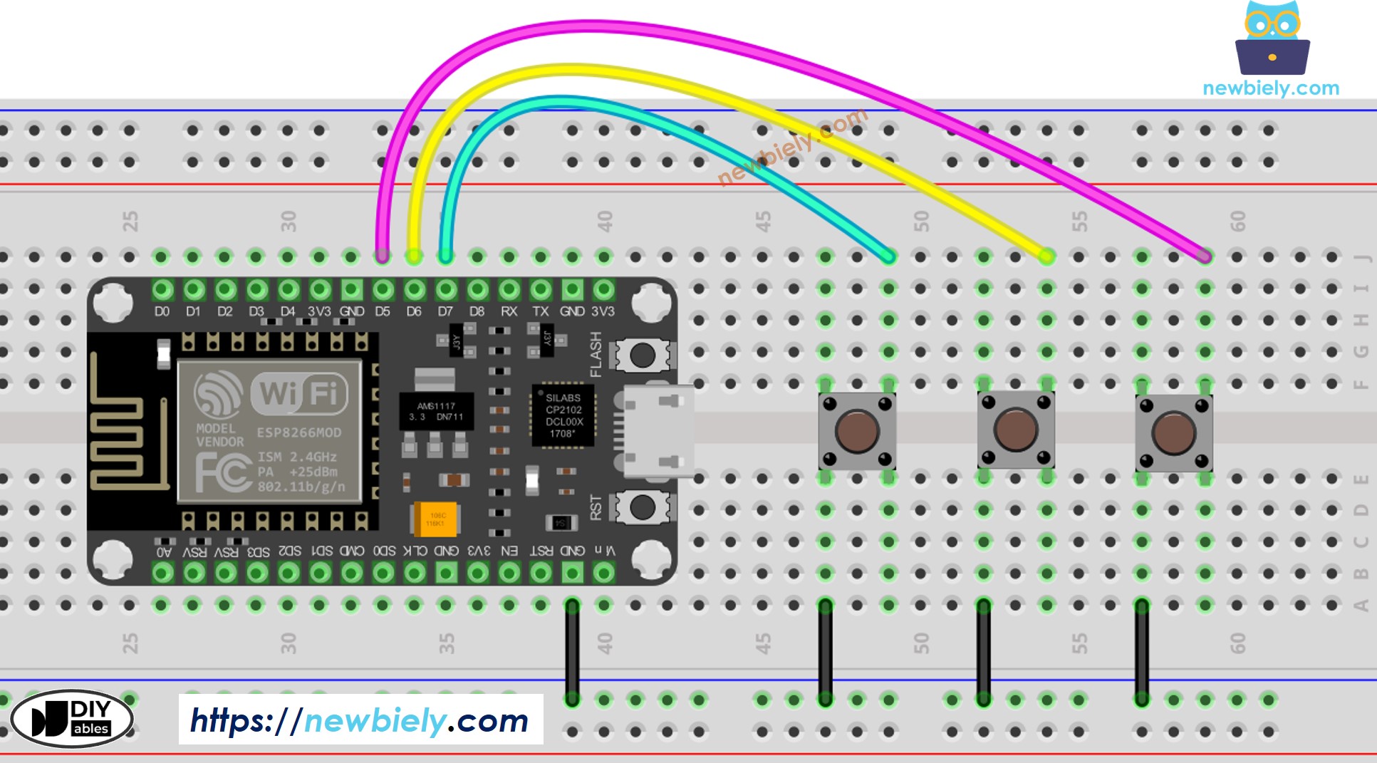 ESP8266 NodeMCU multiple button Wiring Diagram