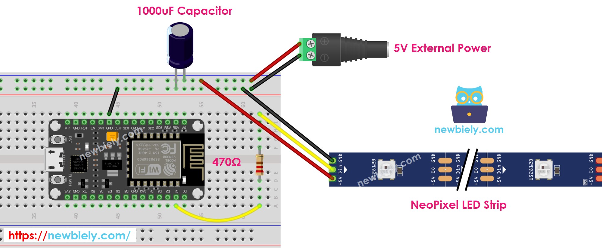 ESP8266 NodeMCU NeoPixel RGB LED strip wiring diagram