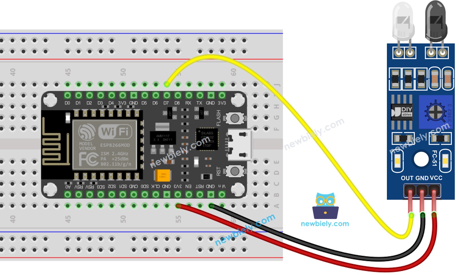 ESP8266 NodeMCU IR Obstacle Avoidance Sensor wiring diagram