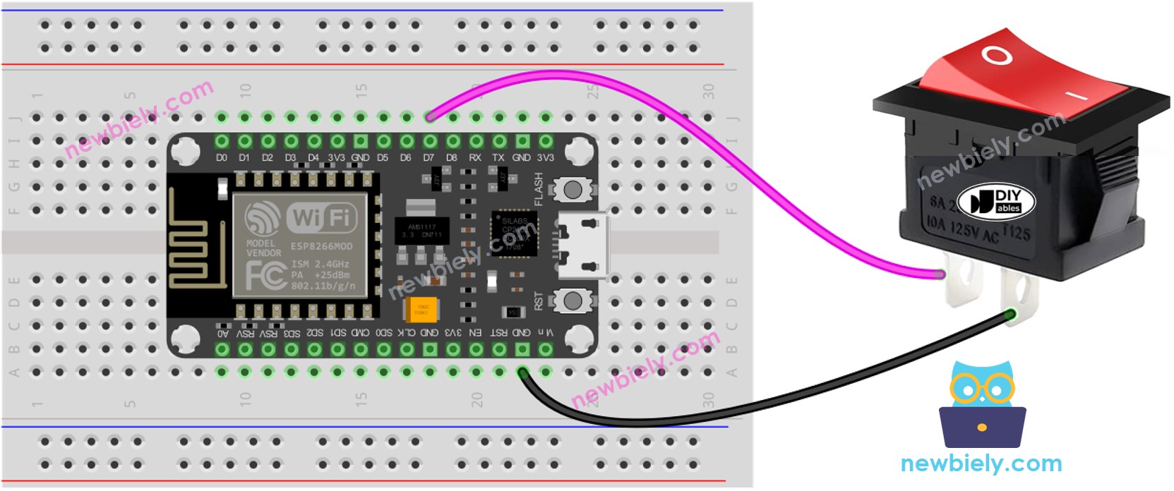 ESP8266 NodeMCU ON/OFF Switch wiring diagram