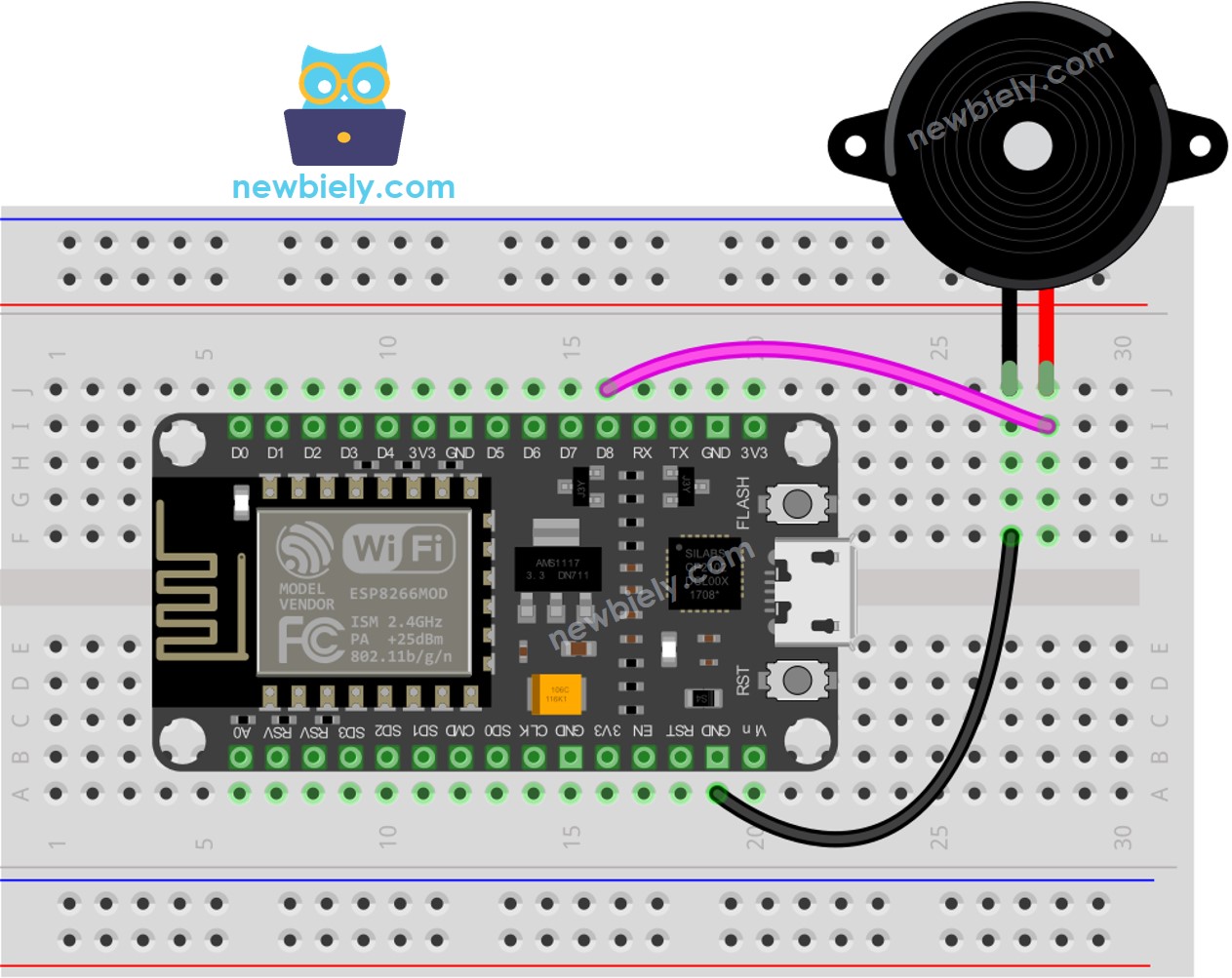 ESP8266 NodeMCU Piezo Buzzer wiring diagram