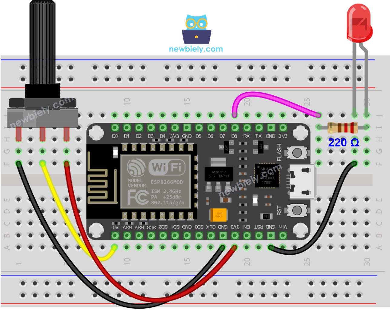 ESP8266 NodeMCU Potentiometer LED wiring diagram