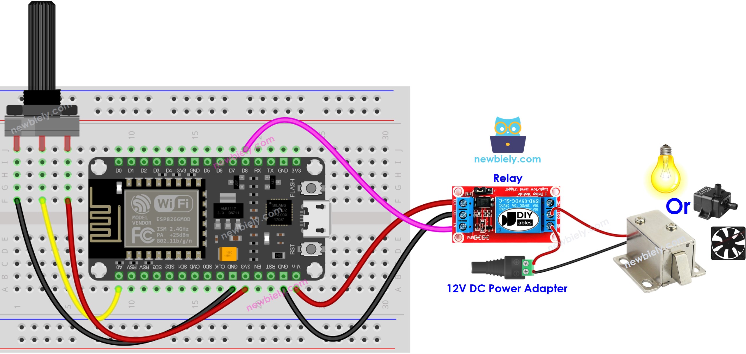 ESP8266 NodeMCU Potentiometer Relay wiring diagram