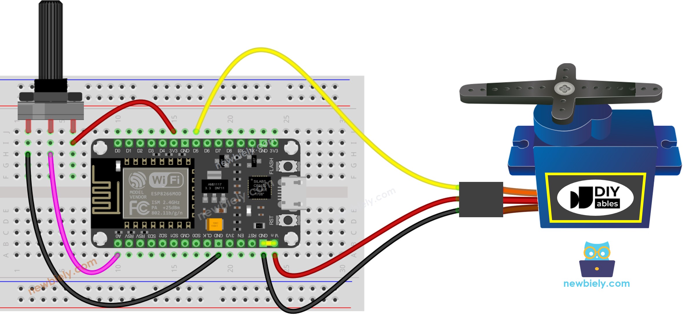 ESP8266 NodeMCU Servo Motor Potentiometer Wiring Diagram