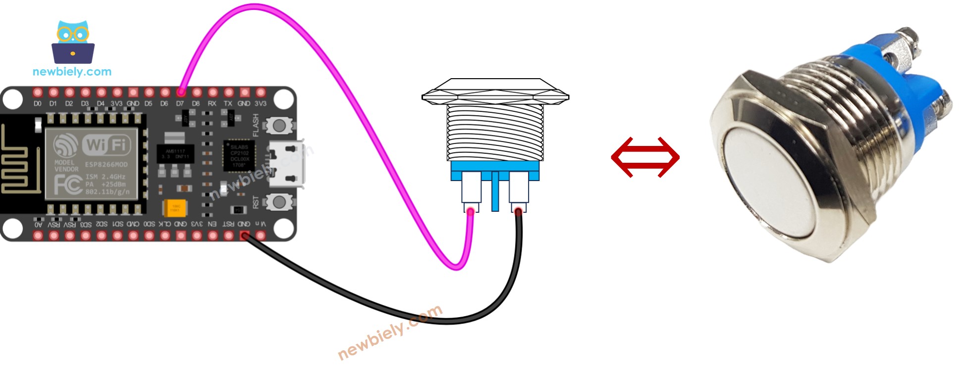 ESP8266 NodeMCU two-pin push button Wiring Diagram