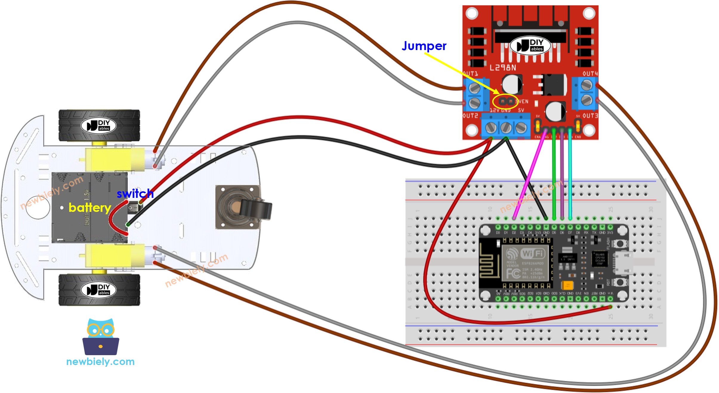 ESP8266 NodeMCU 2WD RC Car Wiring Diagram