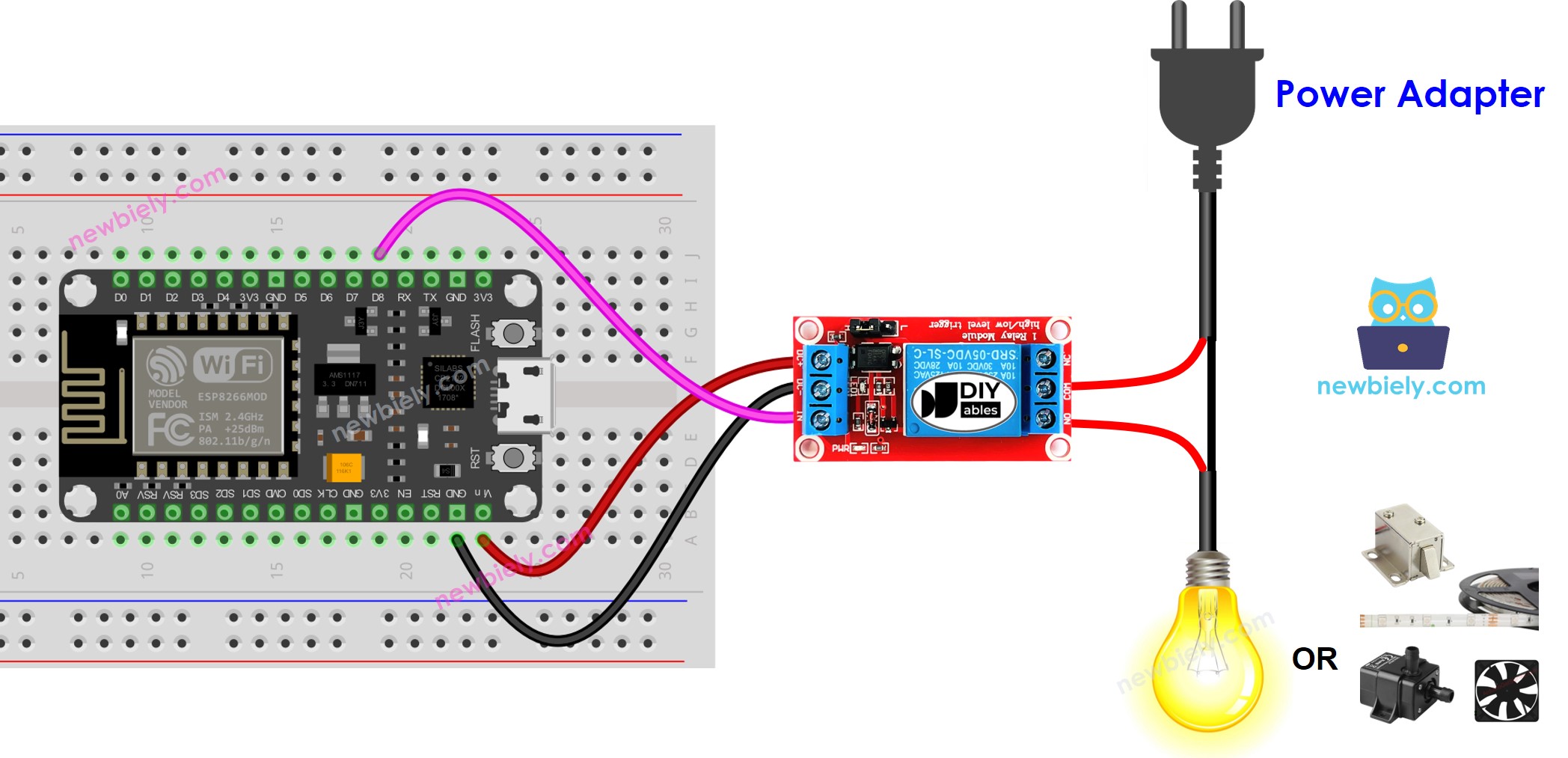 ESP8266 NodeMCU relay Wiring Diagram