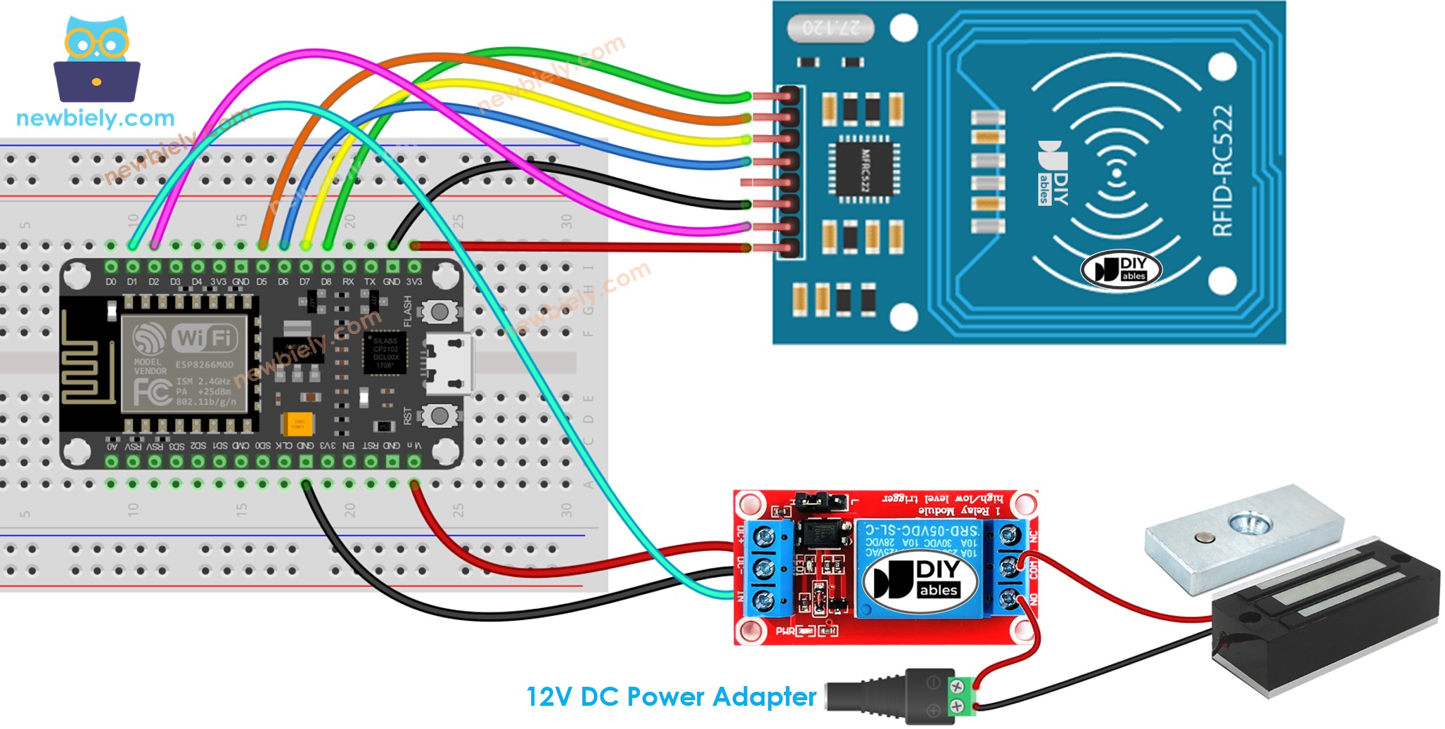 ESP8266 NodeMCU RFID RC522 Door Lock System wiring diagram