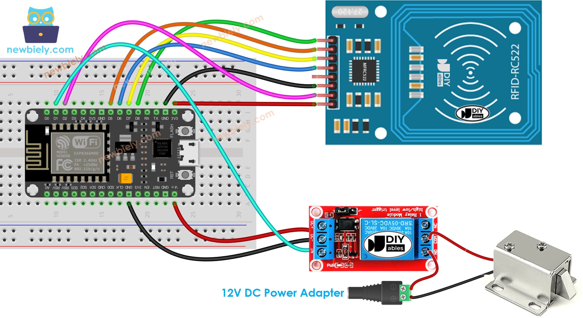 ESP8266 NodeMCU RFID RC522 Door soleniod lock wiring diagram