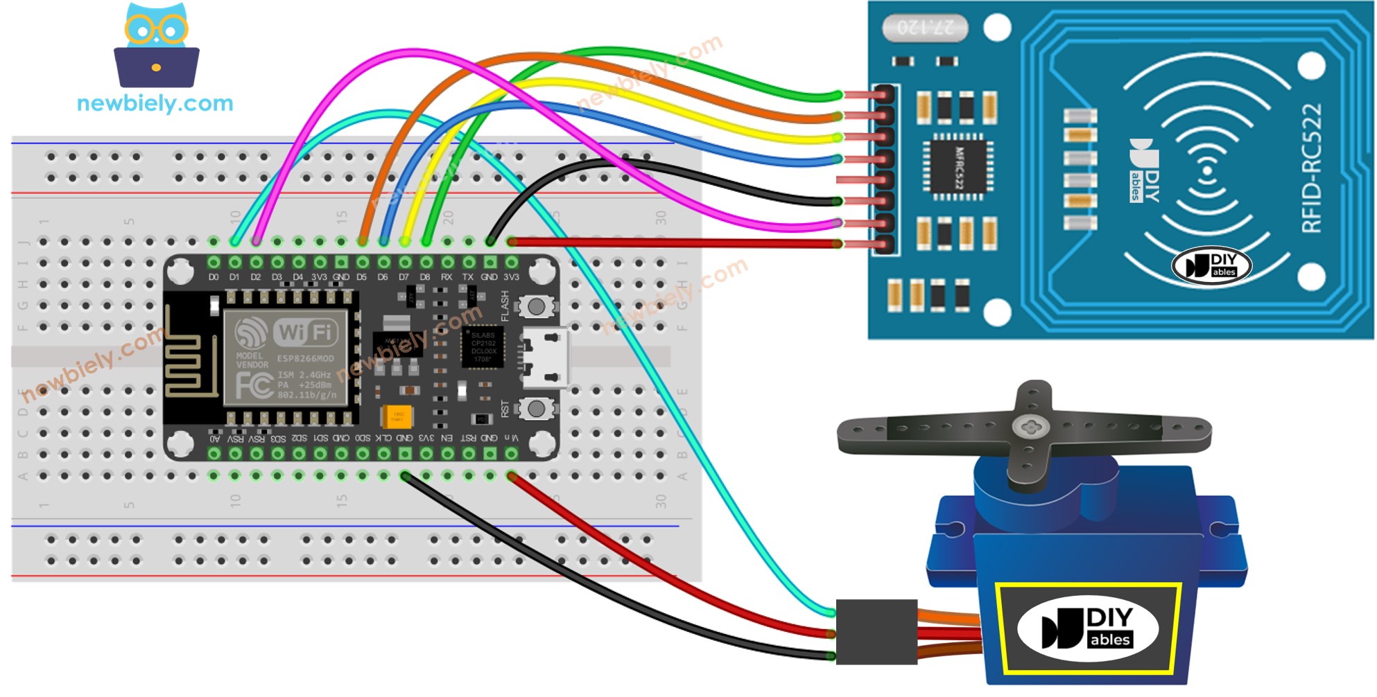 ESP8266 NodeMCU RFID RC522 servo motor wiring diagram