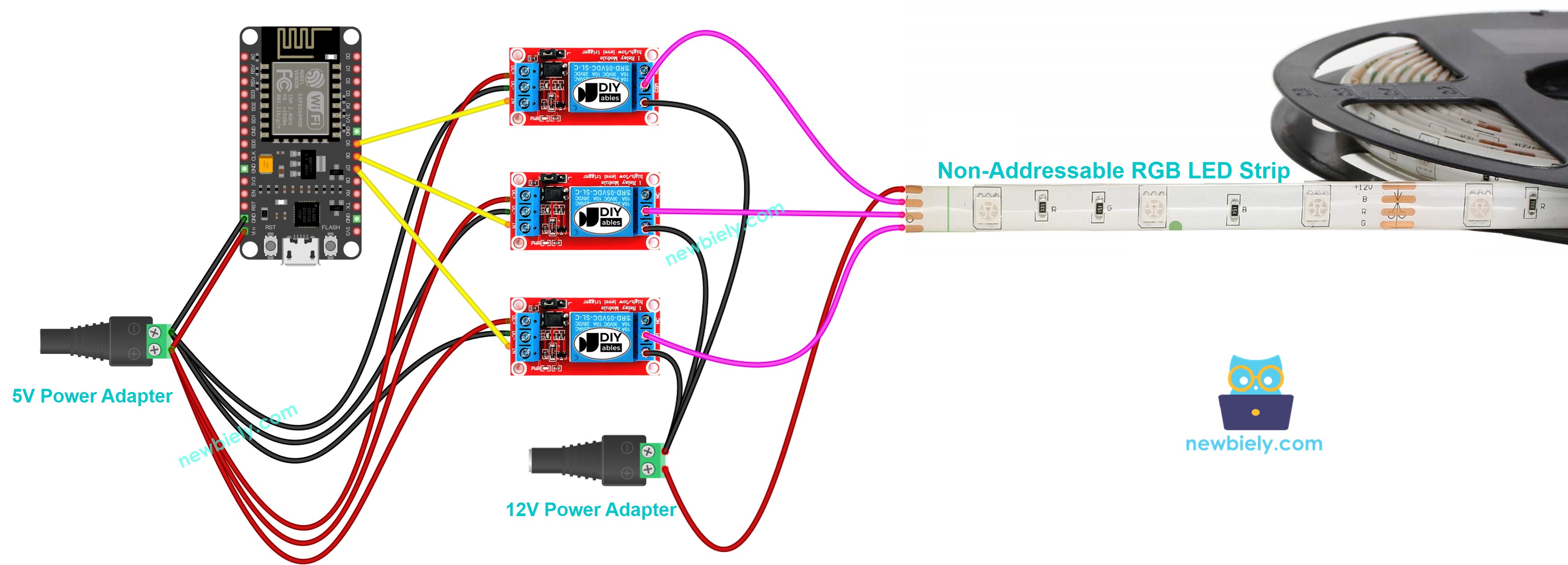 ESP8266 NodeMCU 12V LED strip Wiring Diagram