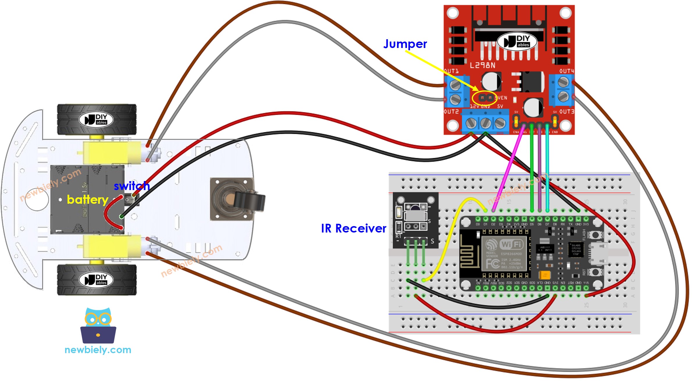 ESP8266 NodeMCU 2WD car Wiring Diagram