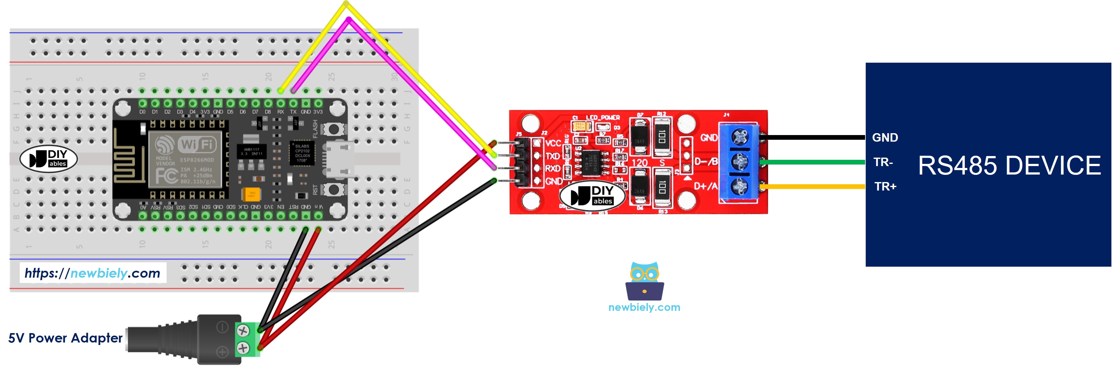 ESP8266 NodeMCU TTL to RS485 Wiring Diagram