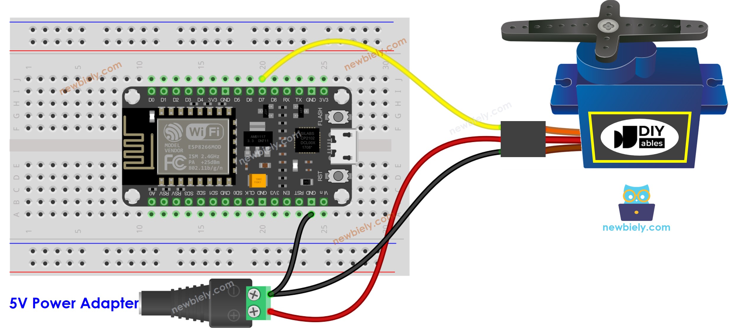 ESP8266 NodeMCU servo motor external power supply wiring diagram