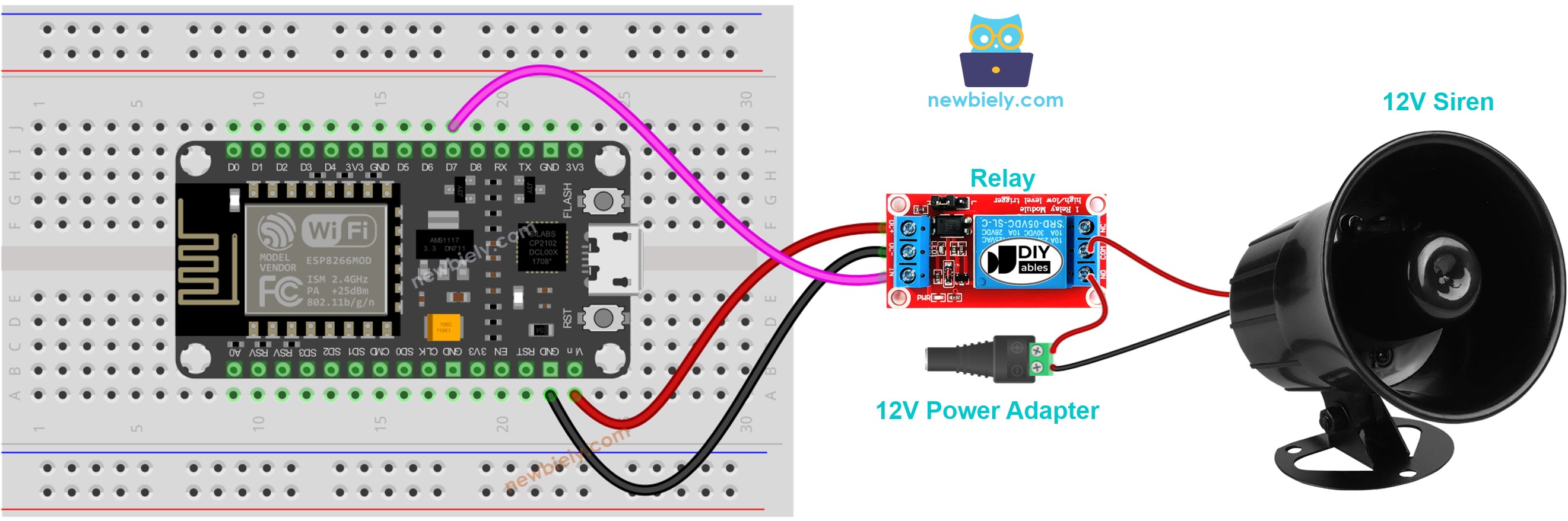 ESP8266 NodeMCU 12V siren Wiring Diagram