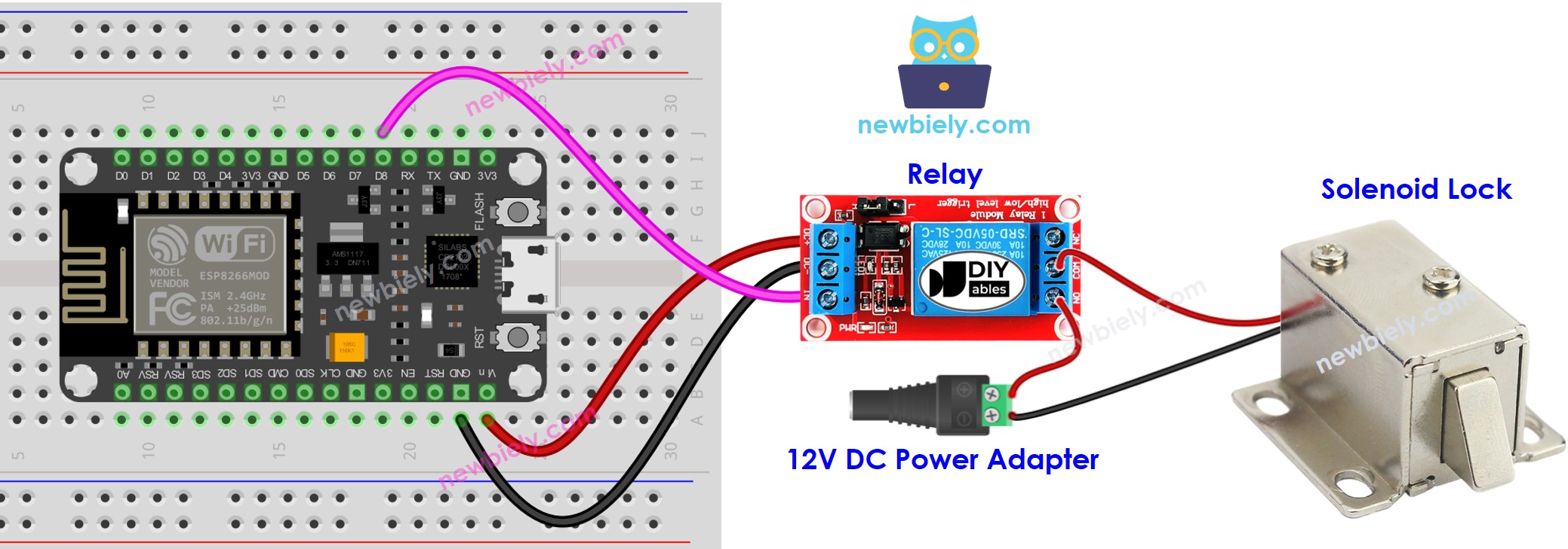 ESP8266 NodeMCU Solenoid Lock wiring diagram