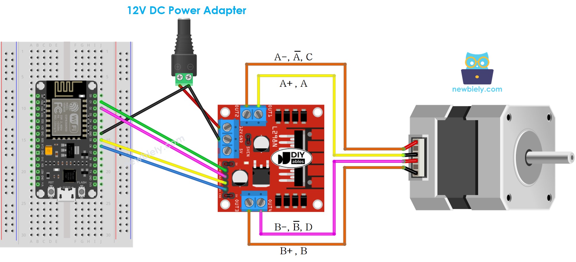 ESP8266 NodeMCU Stepper Motor L298N Driver wiring diagram