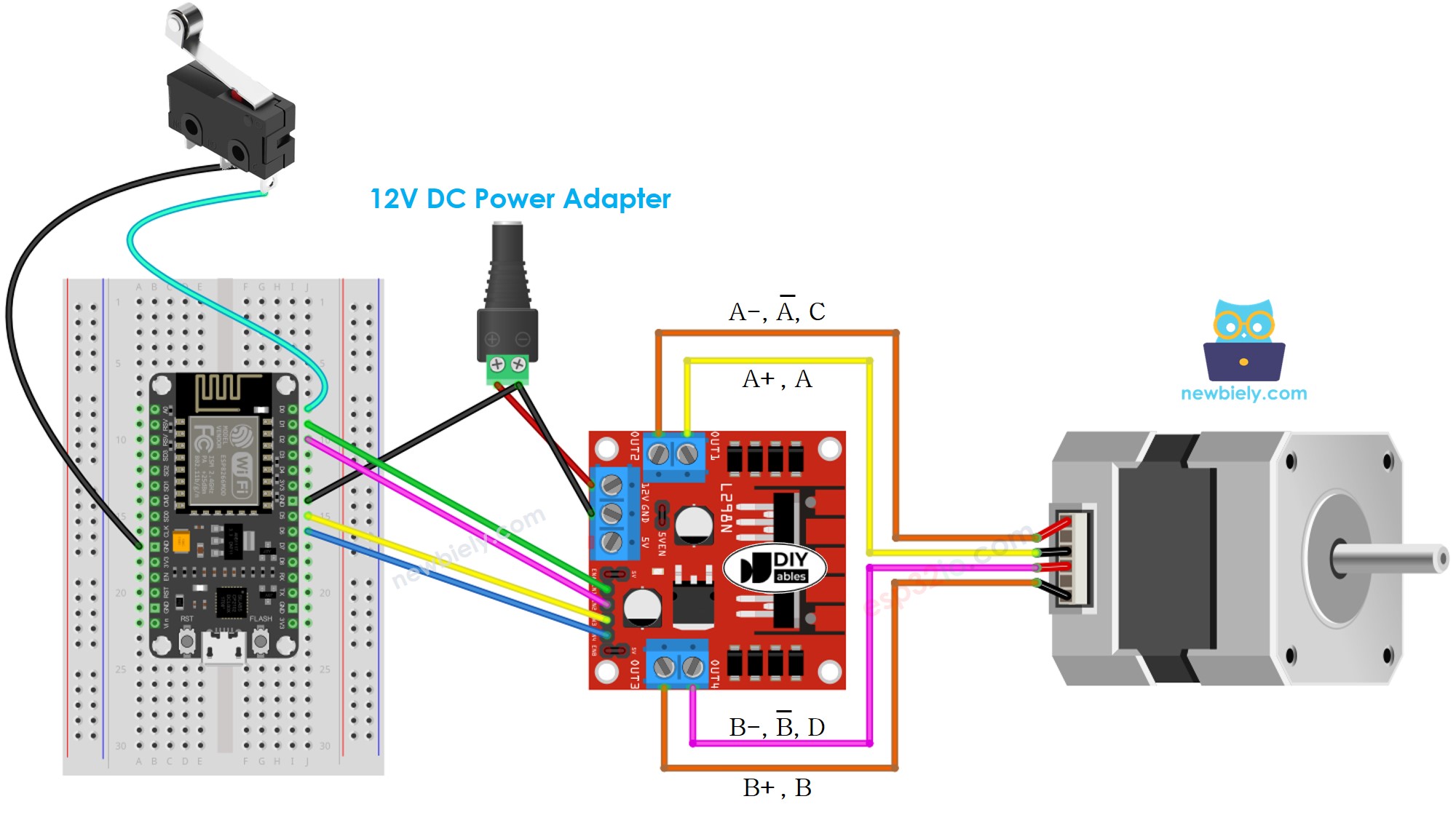 ESP8266 NodeMCU stepper motor and limit switch wiring diagram