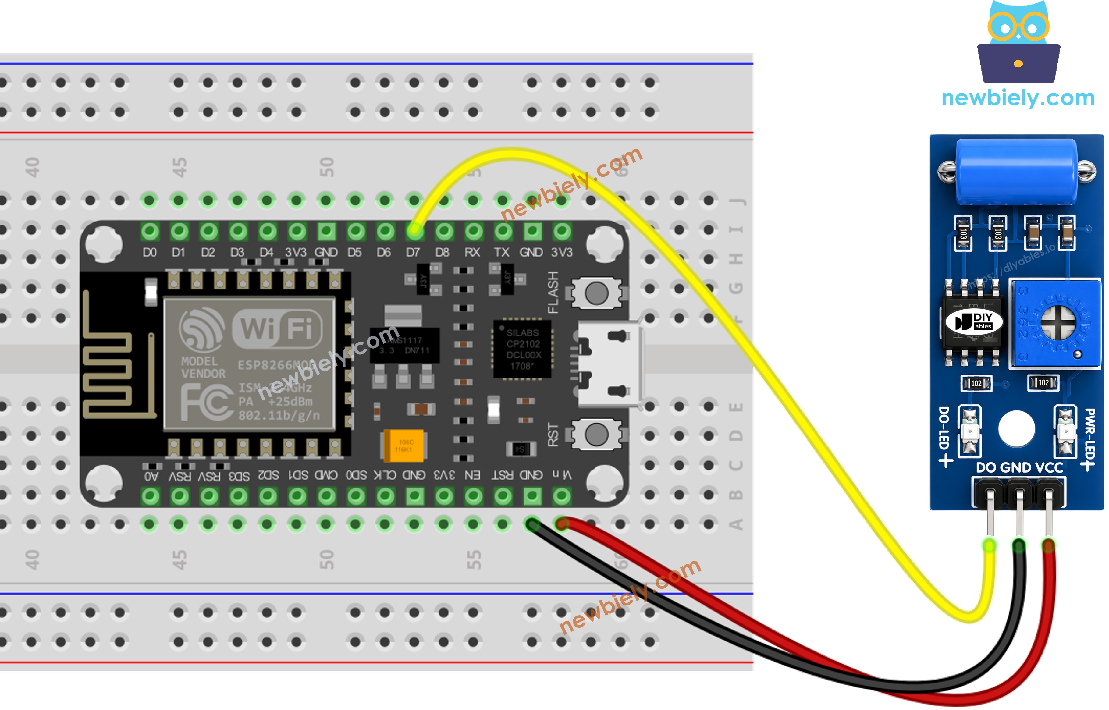ESP8266 NodeMCU sw-420 진동 센서 배선도