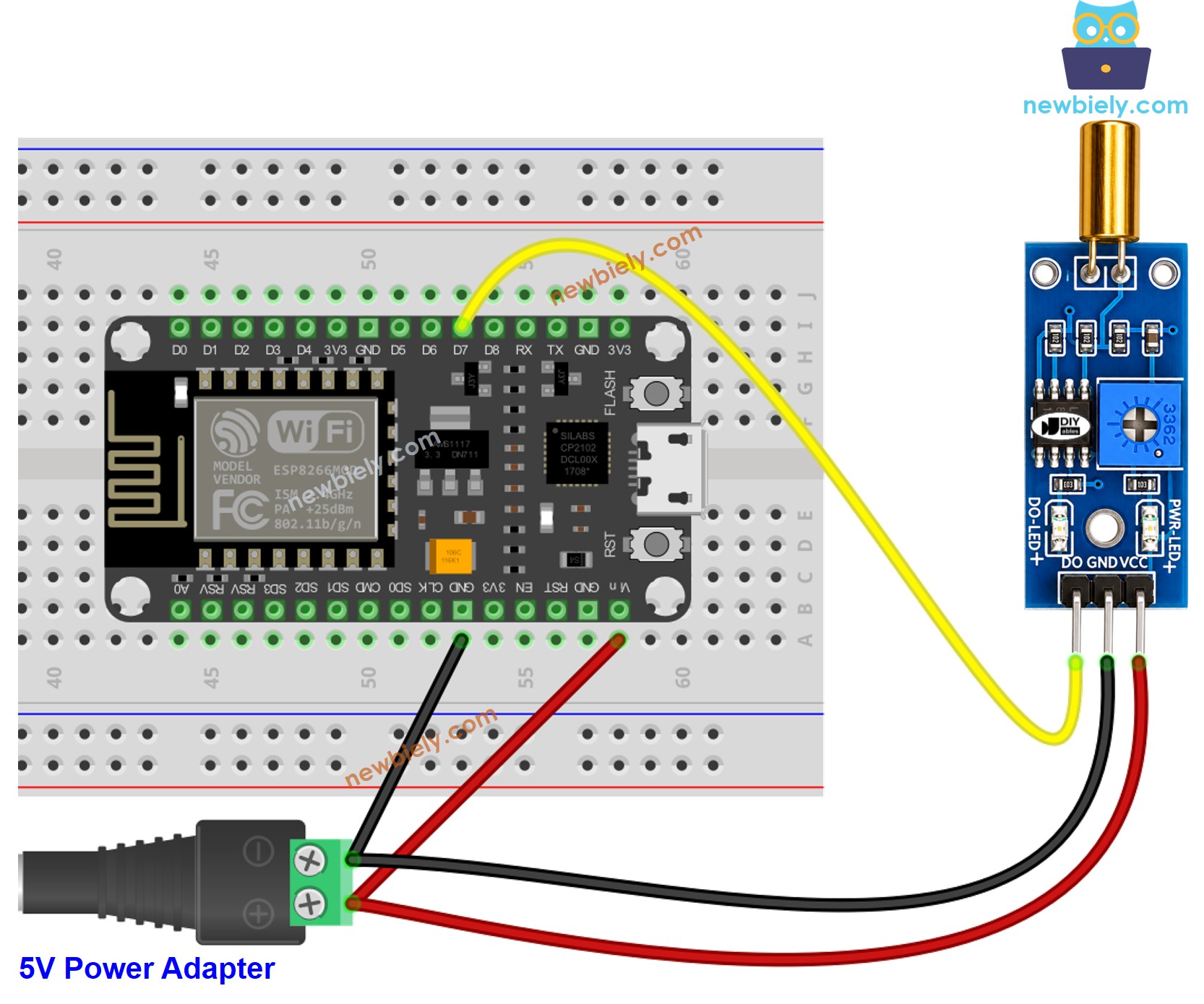 ESP8266 NodeMCU sw520d 기울기 센서 vin 배선도