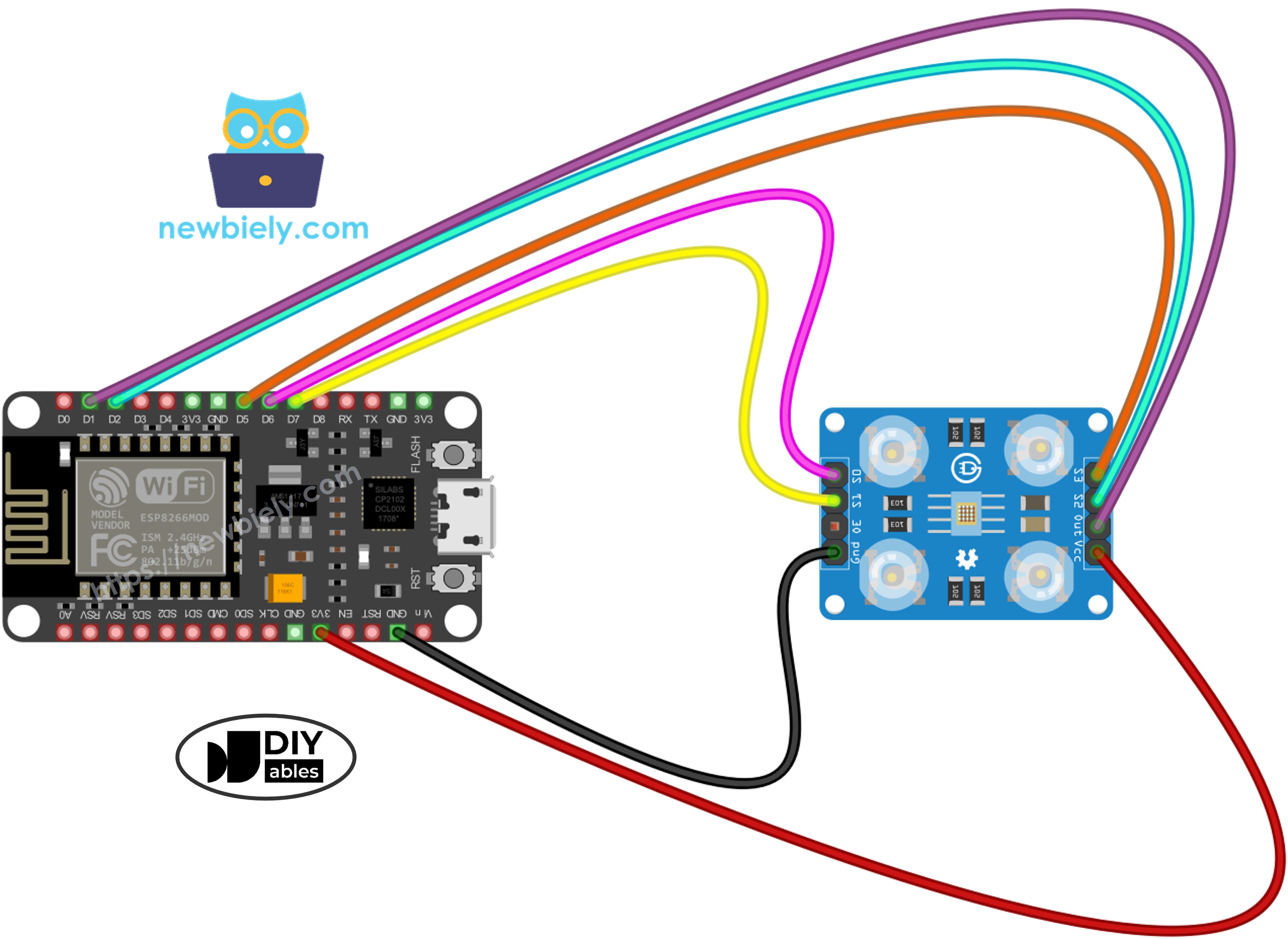 ESP8266 NodeMCU과 tcs3200 컬러 센서 배선도