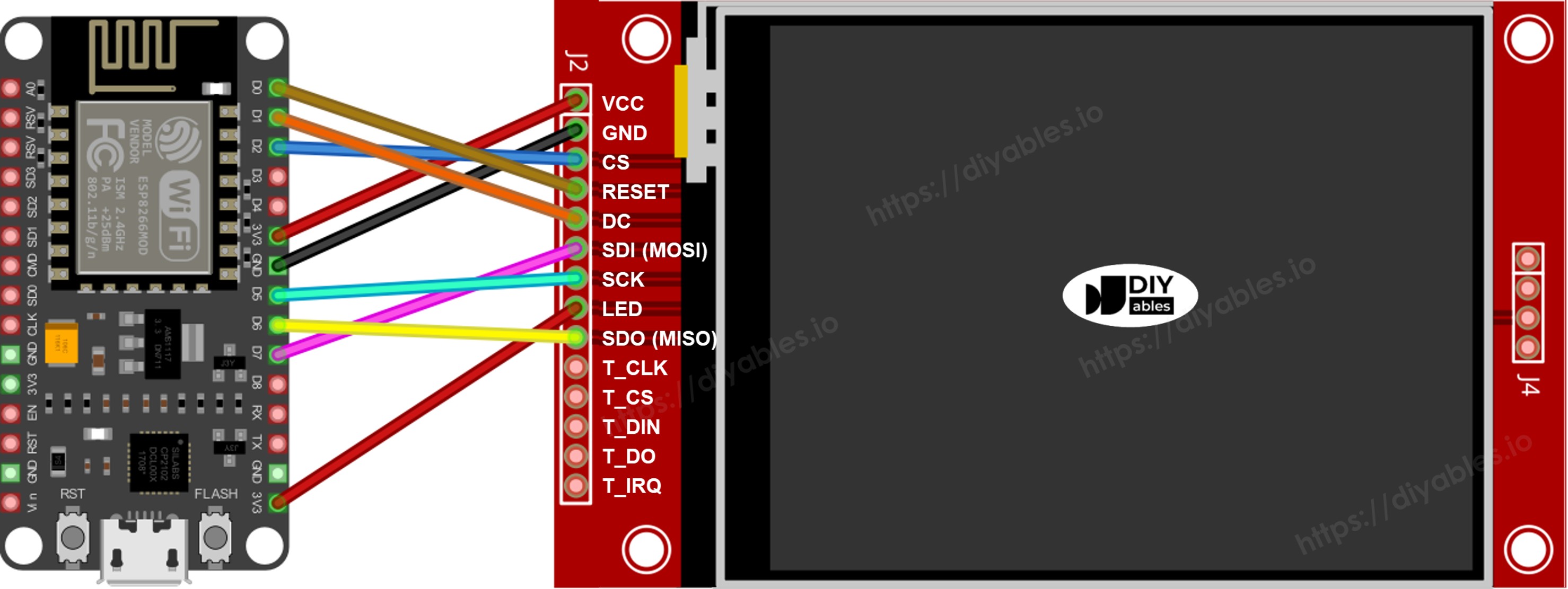 ESP8266 NodeMCU tft spi 터치 없는 디스플레이 배선도
