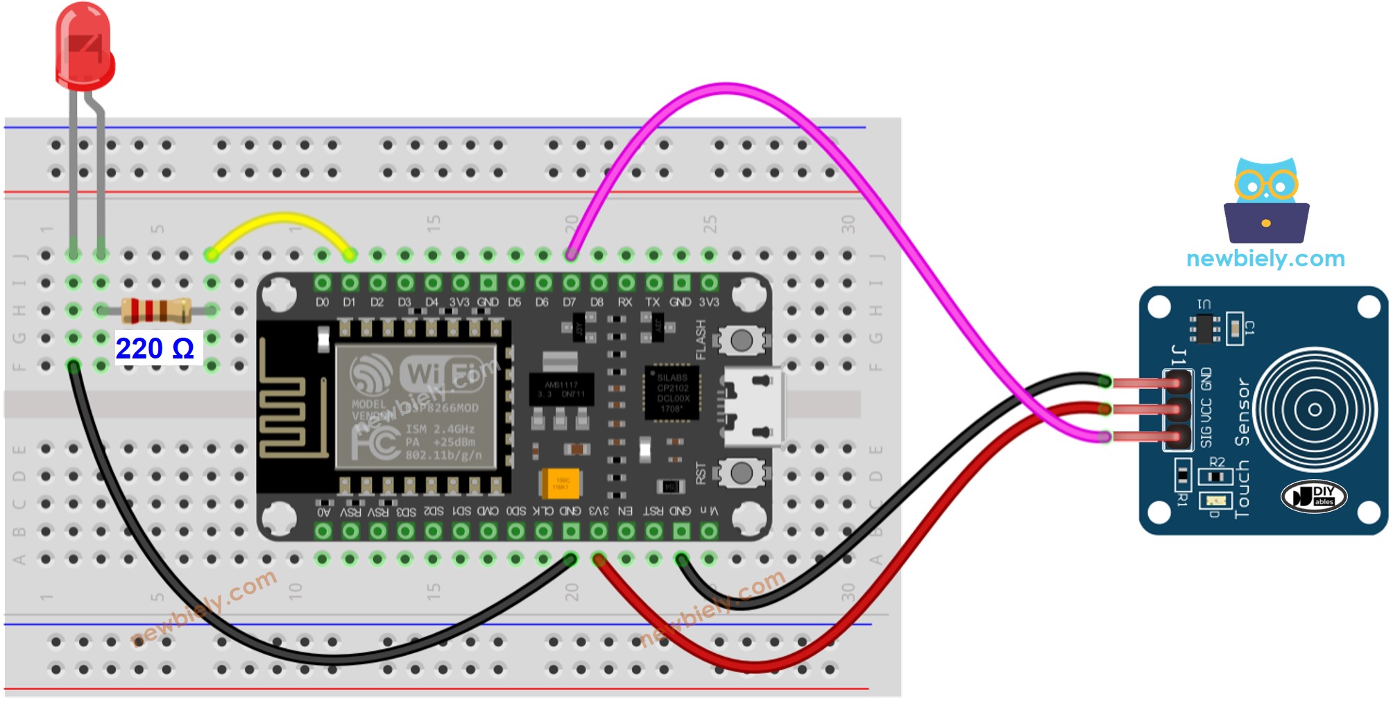 ESP8266 NodeMCU Touch Sensor LED wiring diagram