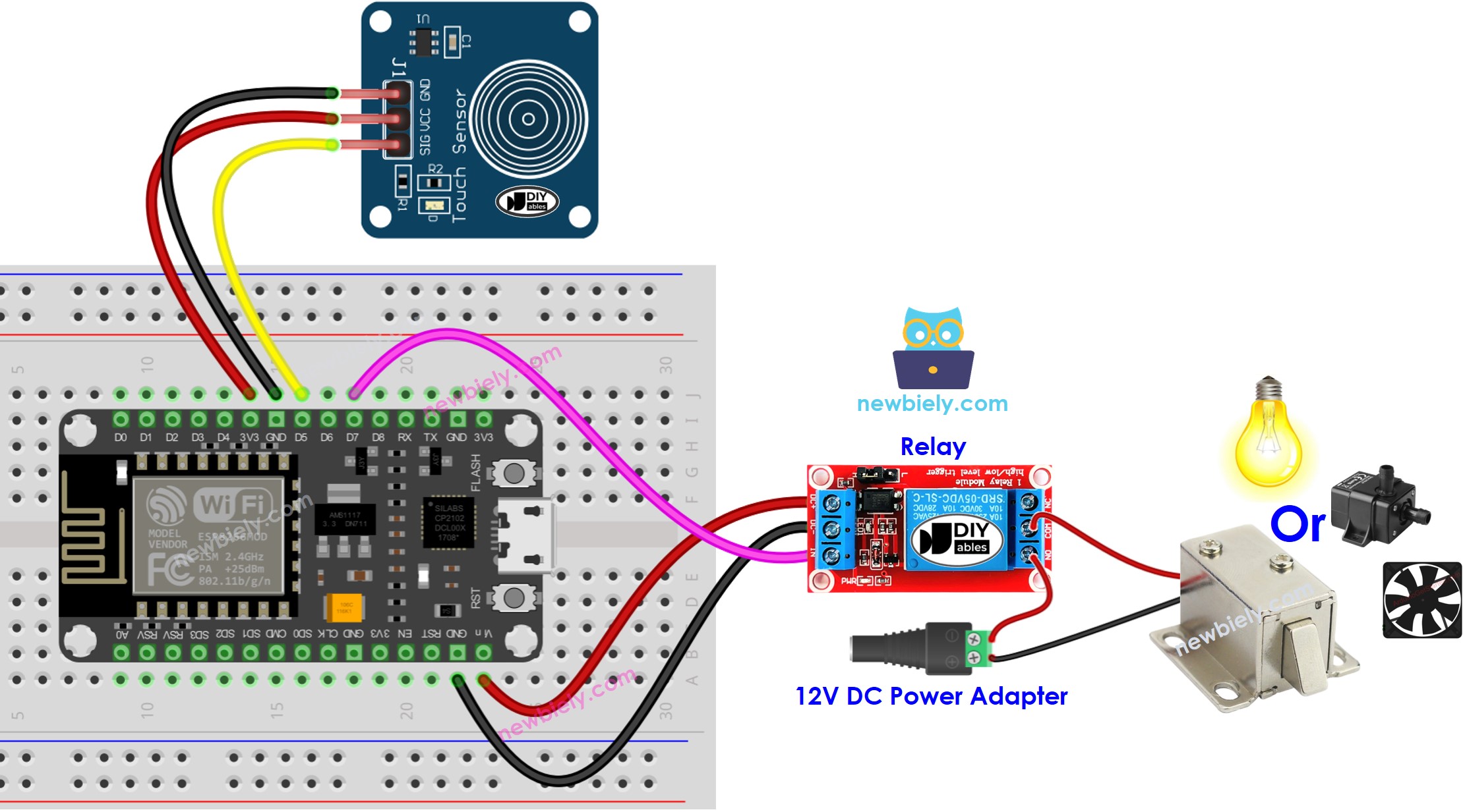 ESP8266 NodeMCU Touch Sensor relay wiring diagram