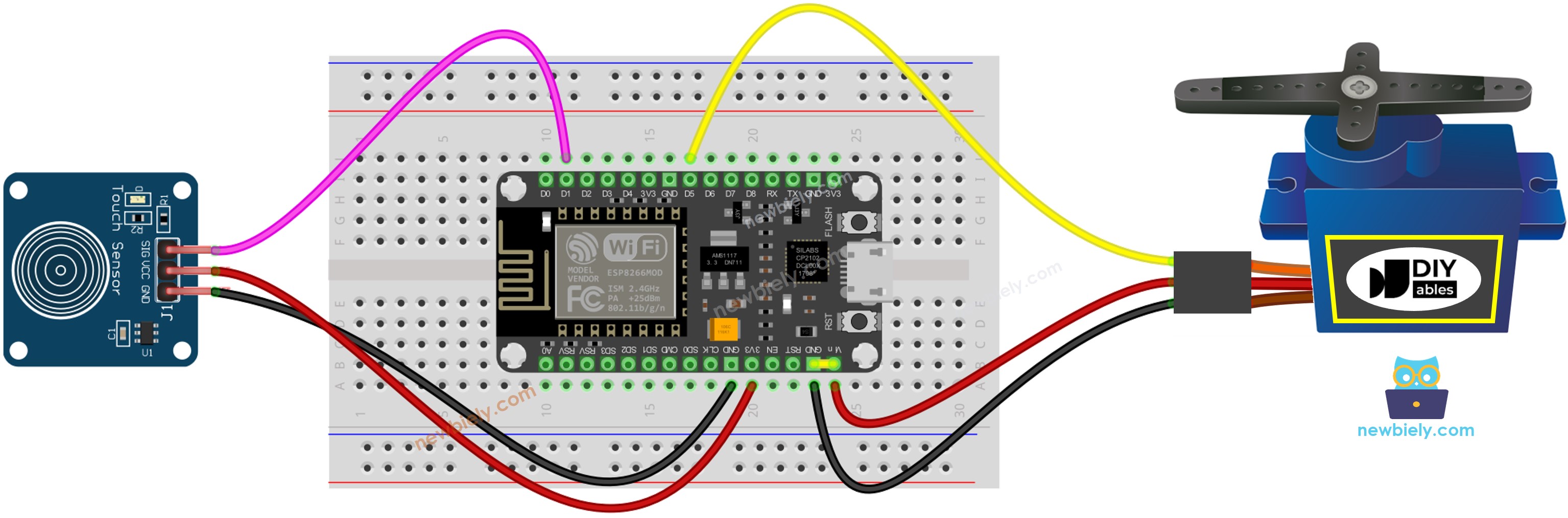 ESP8266 NodeMCU Touch Sensor Servo Motor wiring diagram