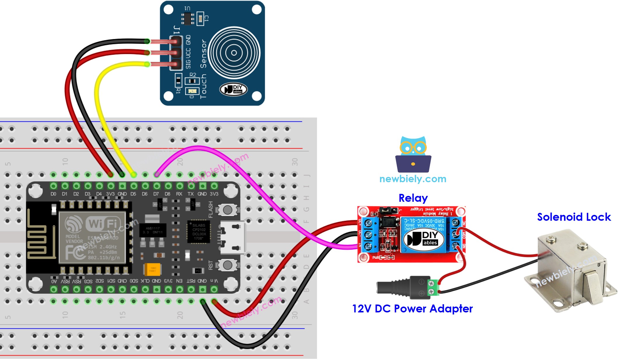 ESP8266 NodeMCU Touch Sensor solenoid lock wiring diagram