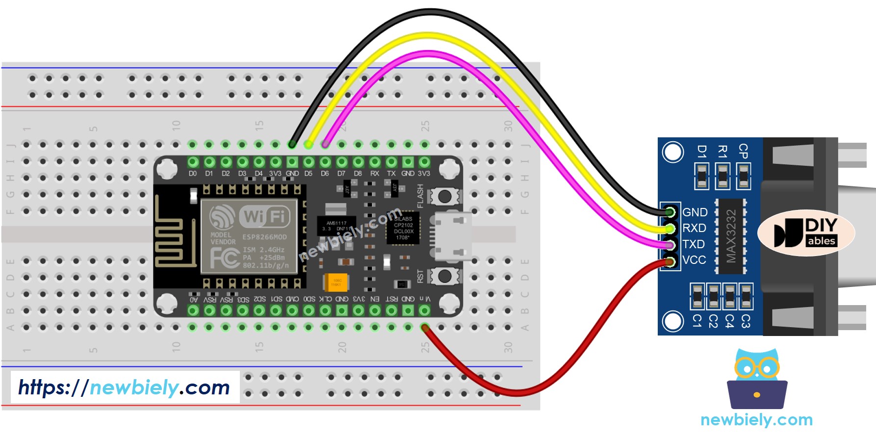 ESP8266 NodeMCU RS232 to TTL Wiring Diagram