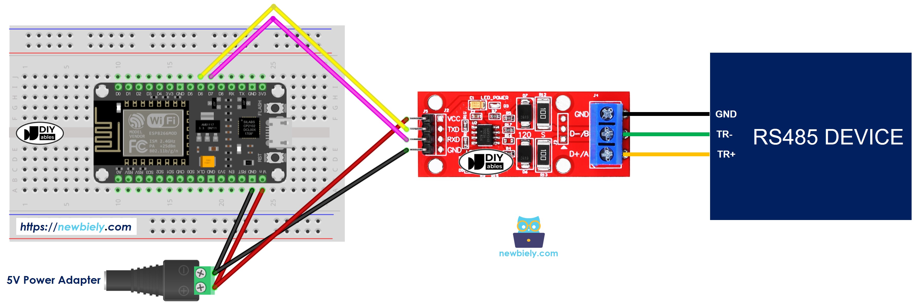 ESP8266 NodeMCU RS-485 to TTL Wiring Diagram