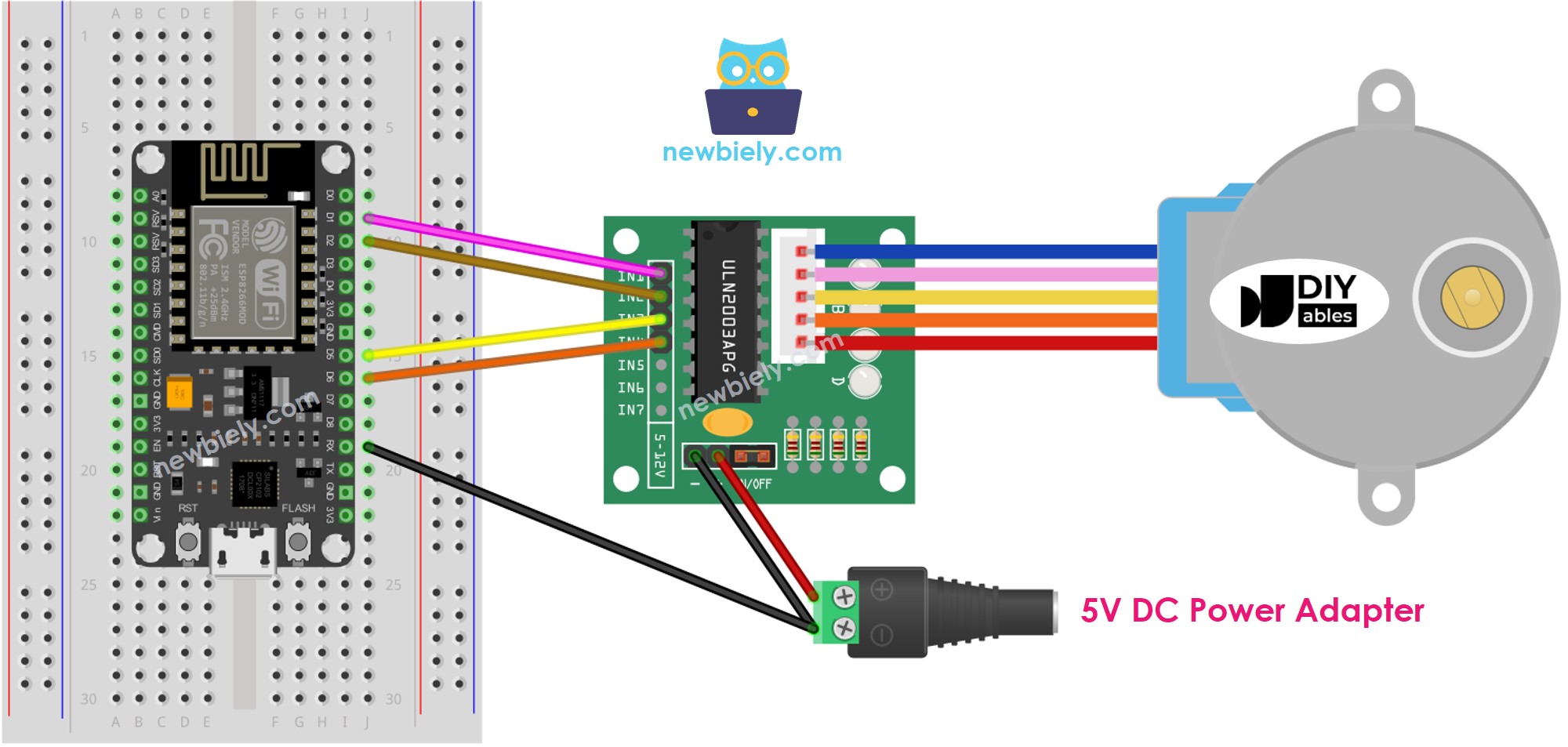 ESP8266 NodeMCU stepper motor ULN2003 driver wiring diagram