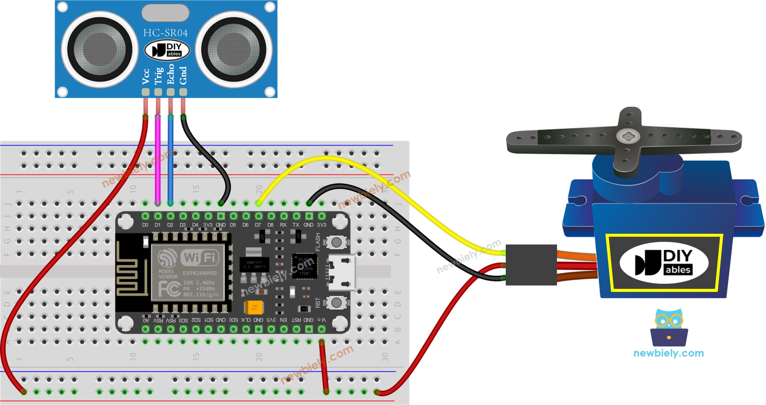 ESP8266 NodeMCU Ultrasonic Sensor Servo Motor wiring diagram