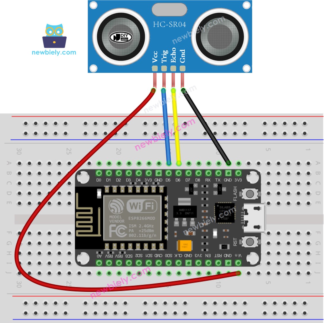 ESP8266 NodeMCU Ultrasonic Sensor wiring diagram