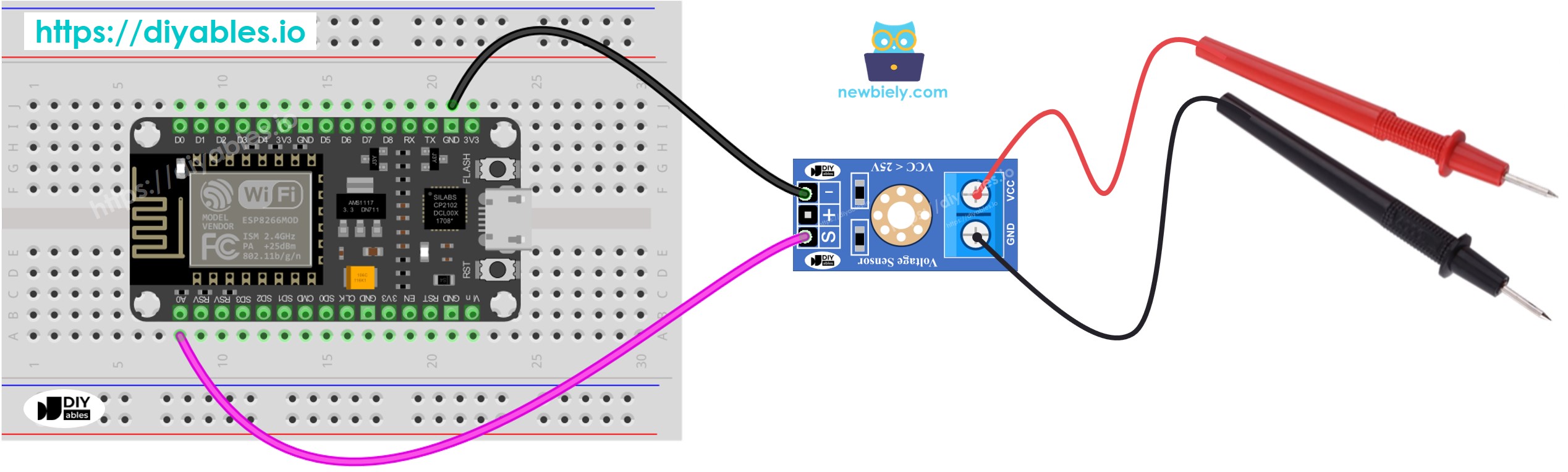 ESP8266 NodeMCU 전압 센서 배선도