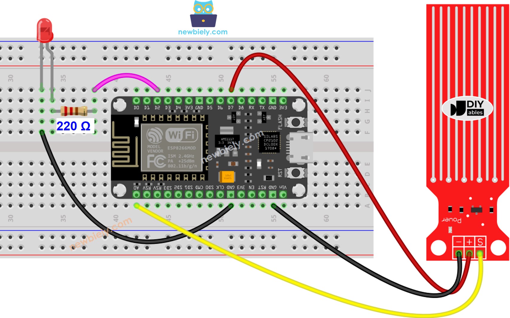 ESP8266 NodeMCU Water Sensor LED wiring diagram