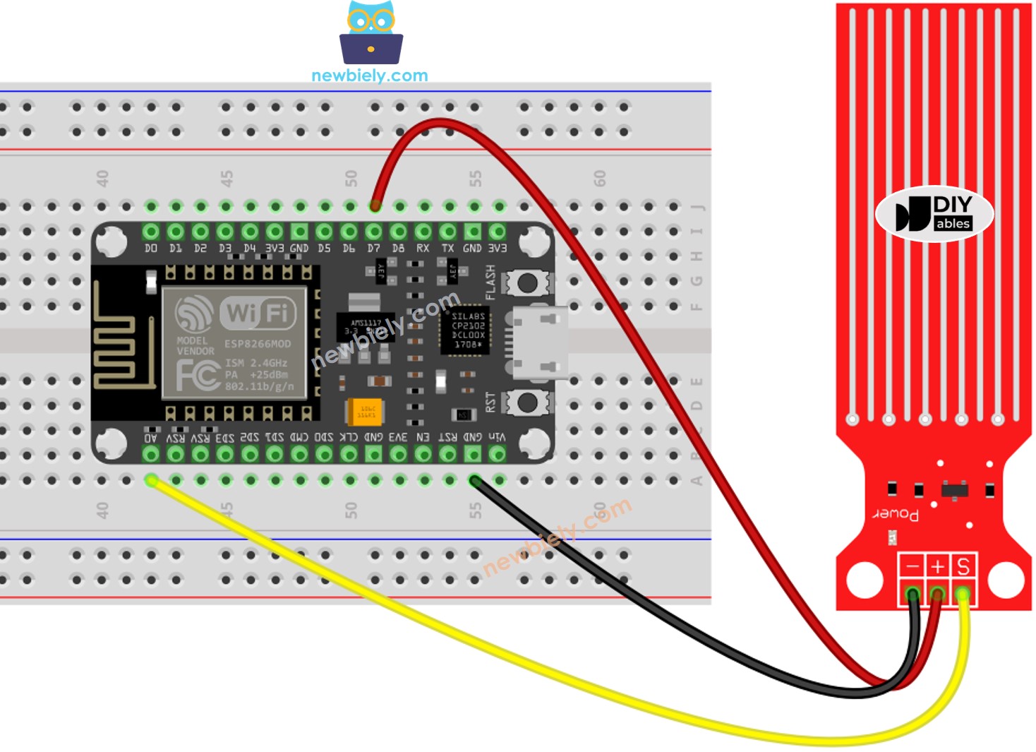 ESP8266 NodeMCU Water Sensor wiring diagram